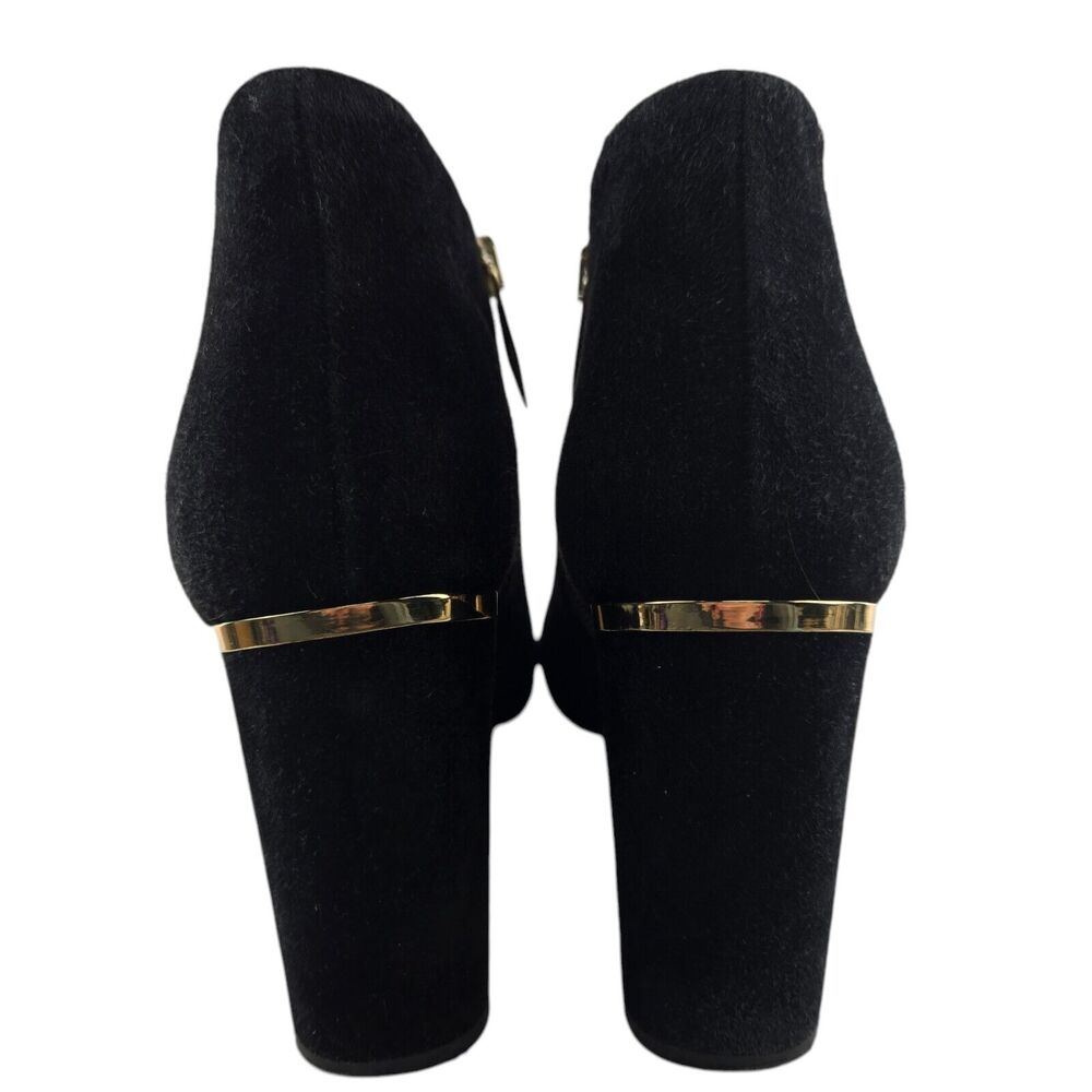 Kate Spade Ankle Boots Womens 8.5‎ Darota Black Suede Heeled Gold Tone Details - Picture 7 of 10